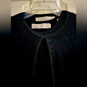 Cashmere cardigan sweater set with beaded trim